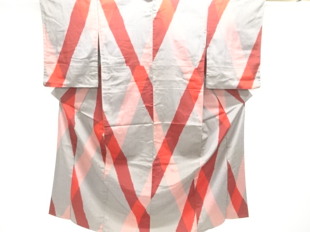 大正ロマン　斜め格子模様織り出しお召単衣着物